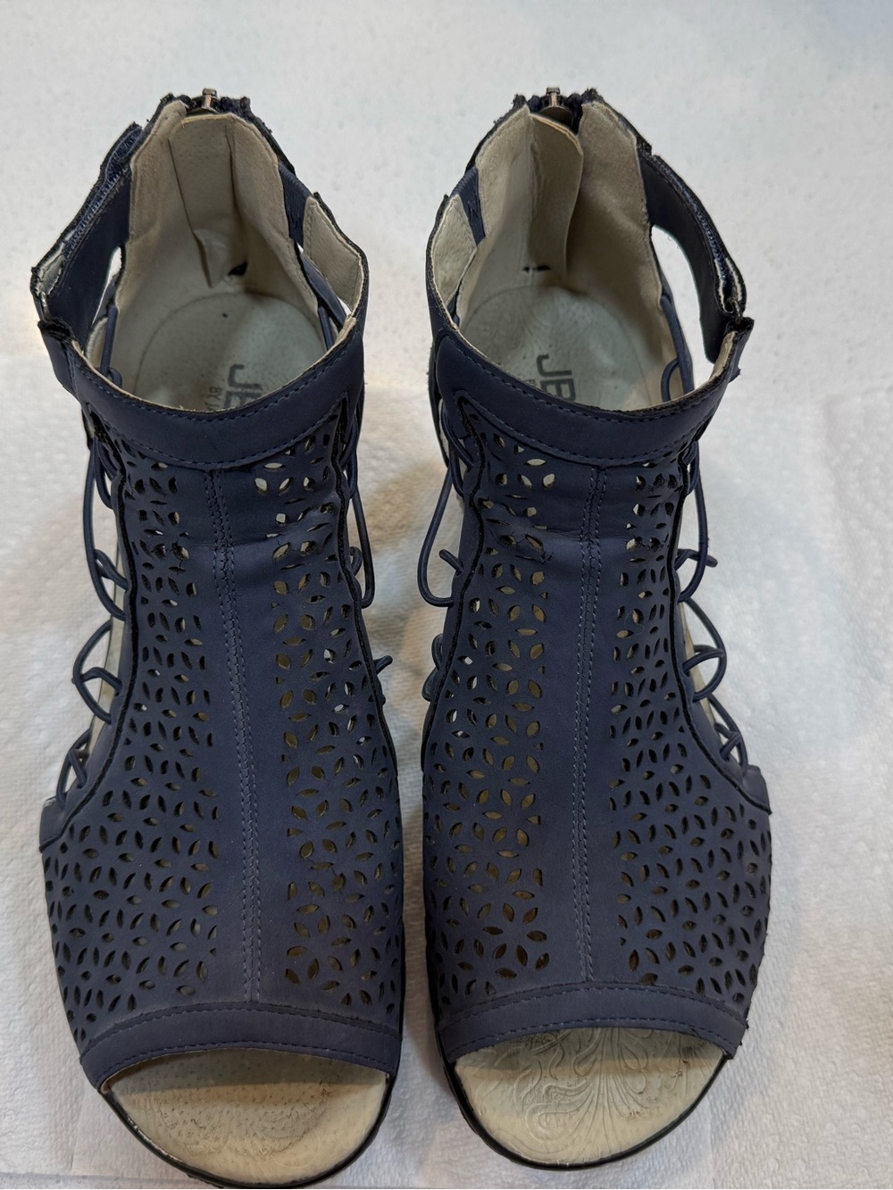 Women’s Navy Laser-Cut Peep-Toe Sandals -Jambi